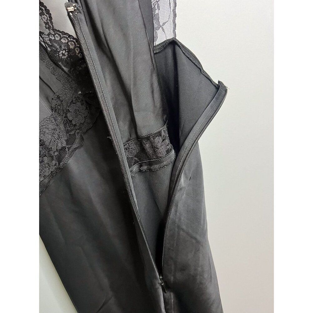 Abercrombie and Fitch Black Satin Lace Slip Midi Dress Size Medium - Picture 9 of 9
